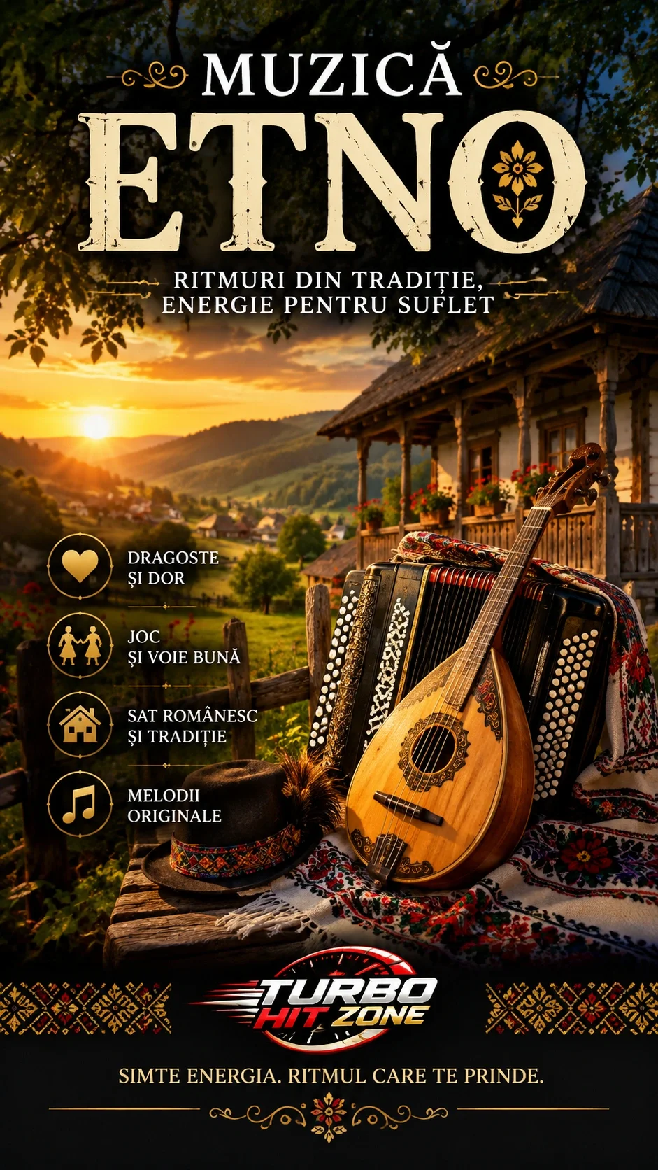 Muzică etno și melodii etno originale TurboHit Zone, cu ritmuri energice, dragoste, joc, voie bună și influențe tradiționale.