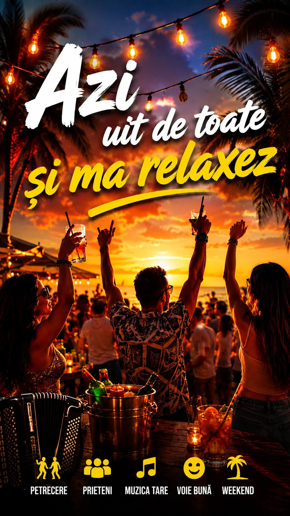 Ascultă „Azi uit de toate și mă relaxez”, o melodie românească de petrecere