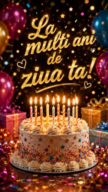 Tort aniversar cu lumânări și mesajul La mulți ani de ziua ta